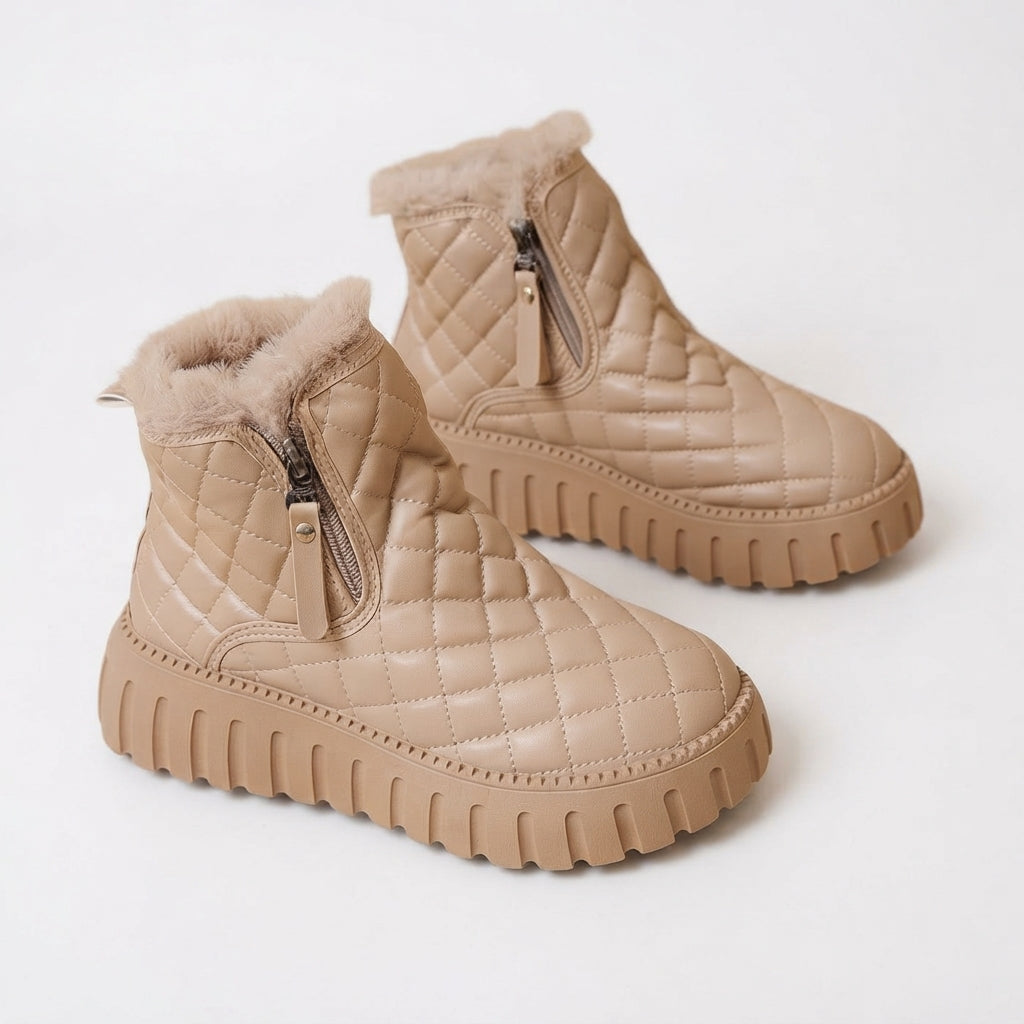 Quilted Winter Ankle Boots, Water Resistant Fur Lined