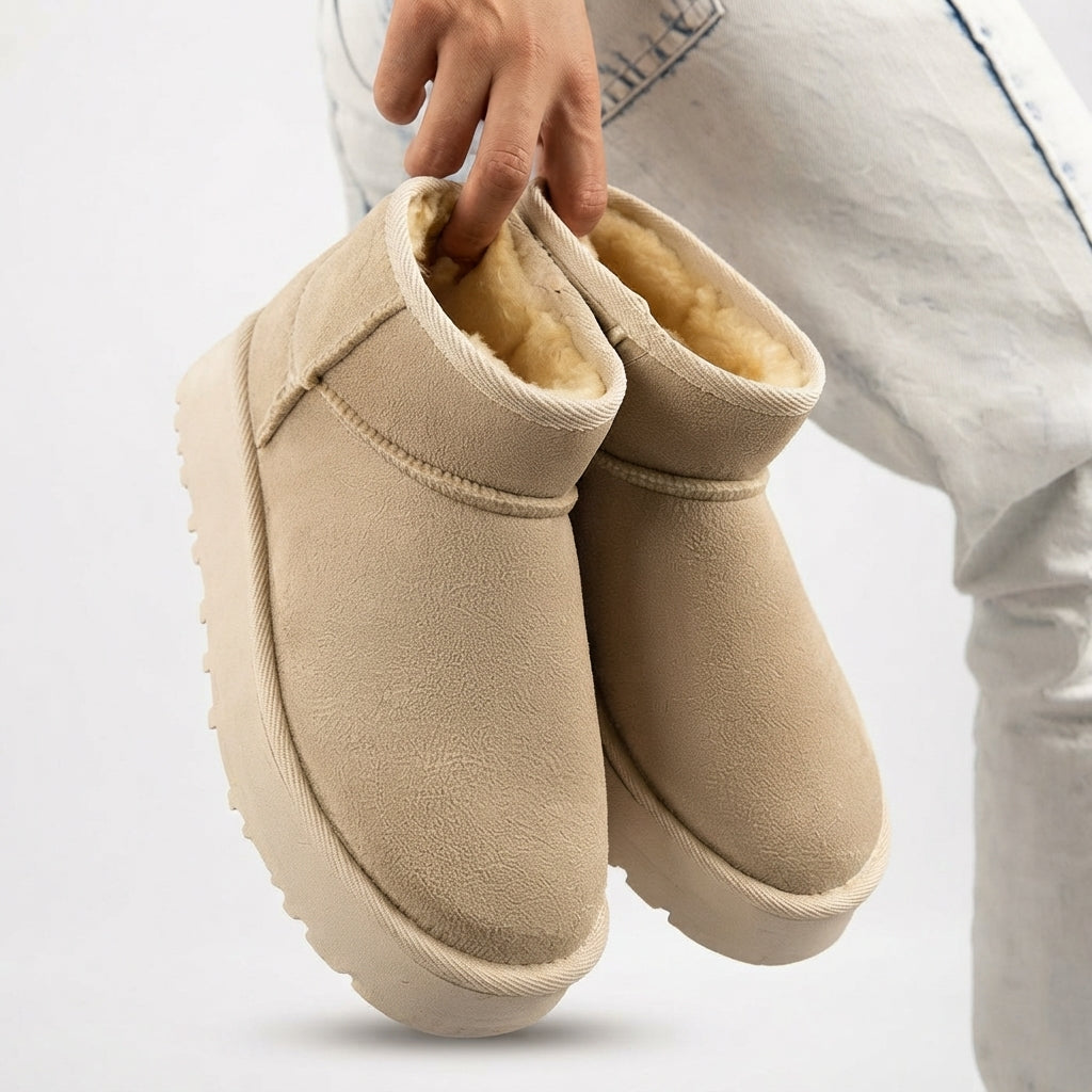 Fleece Lined Suede Ankle Boots, Slip On Pull Tab Pair