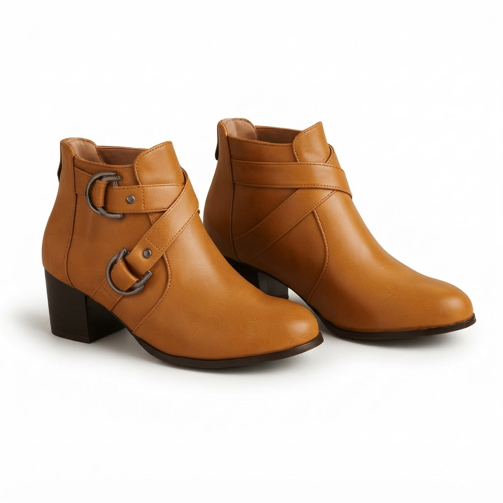 Cross-Strap Ankle Boots, Block Heel Buckle Booties