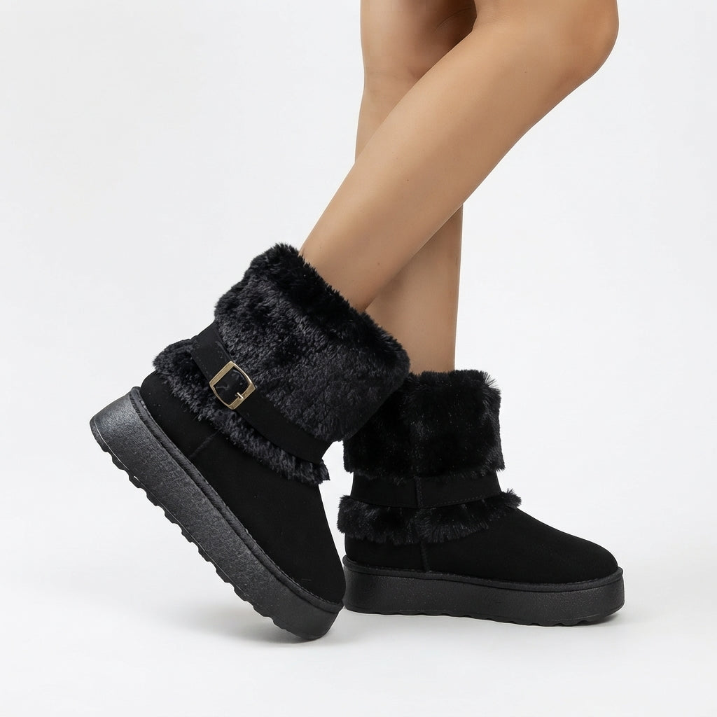 Fur Trimmed Snow Boots, Cushioned Ankle Winter Boots
