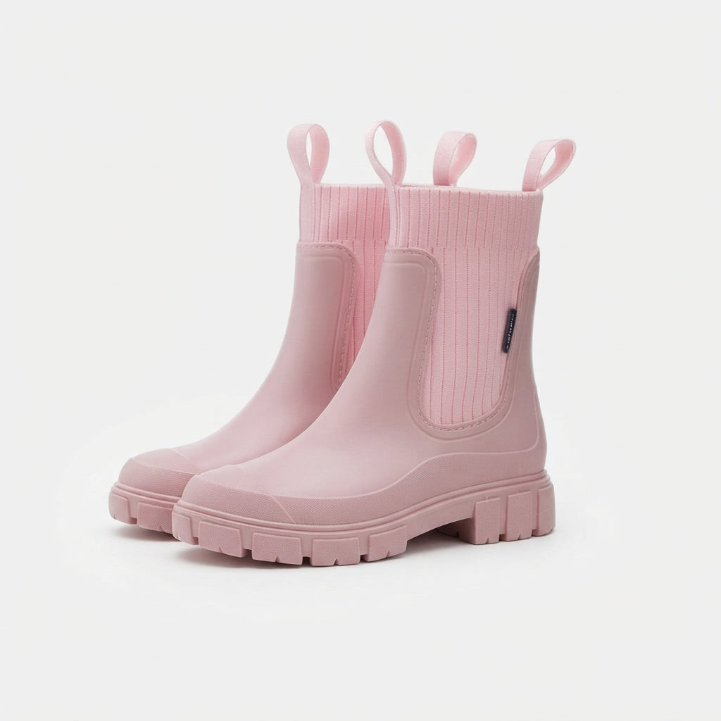Waterproof Rubber Chelsea Boots, Knit Collar Lug Sole