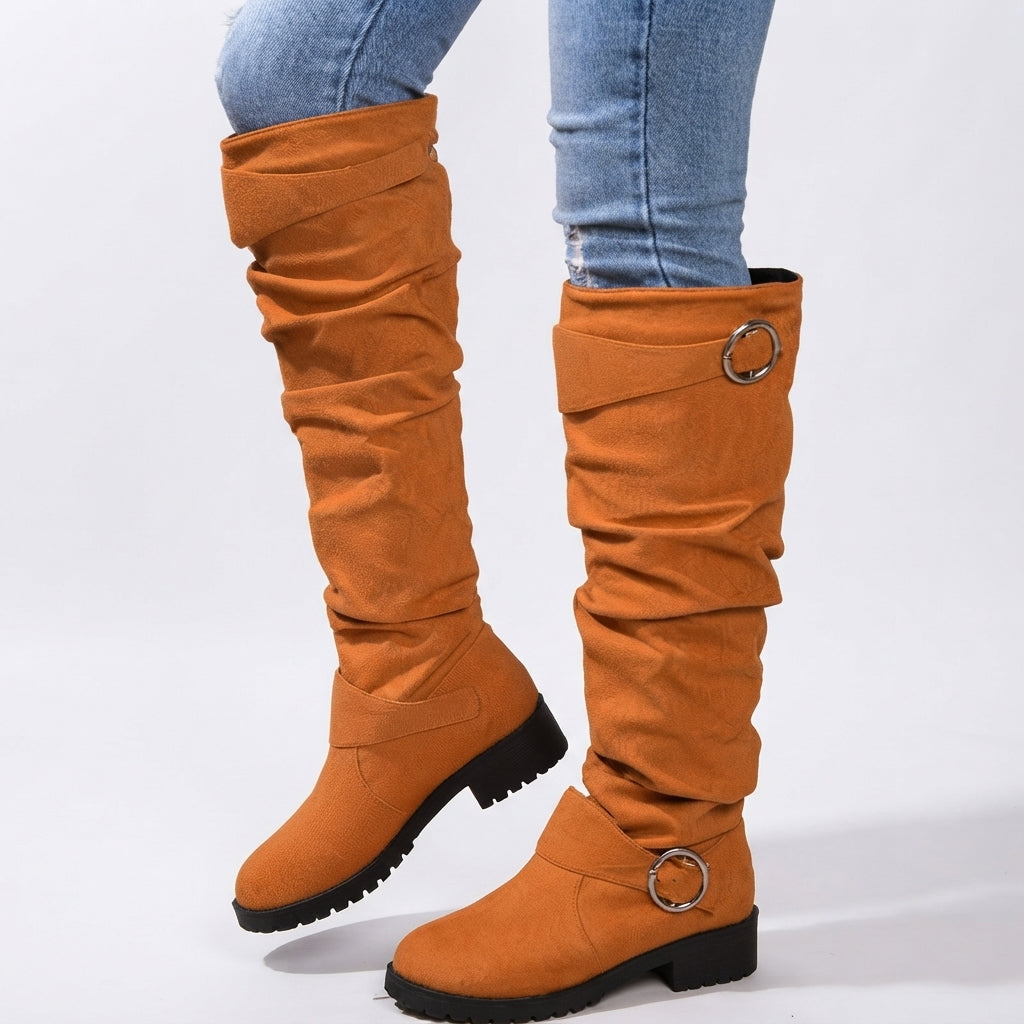 Over The Knee Slouch Boots, Buckle Strap Block Heel