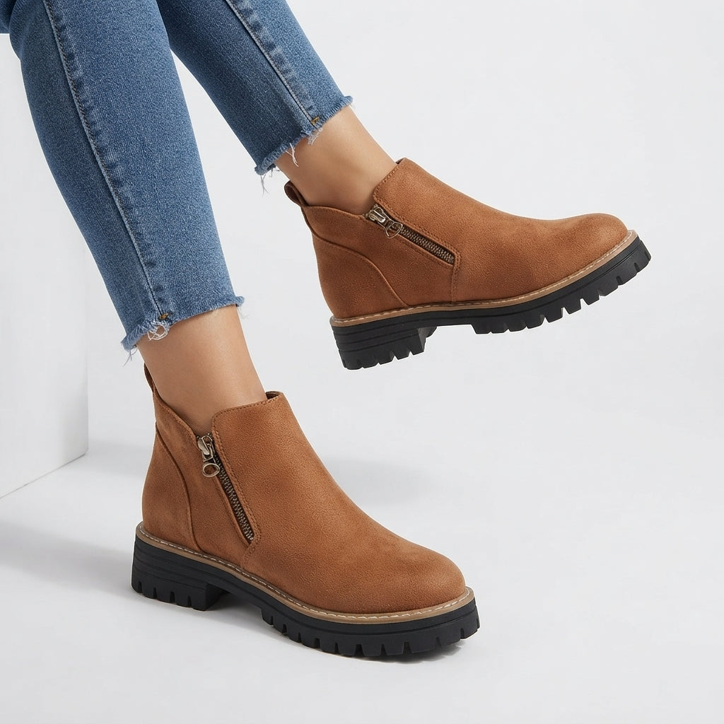Cushioned Platform Ankle Boots, Supportive Side Zip