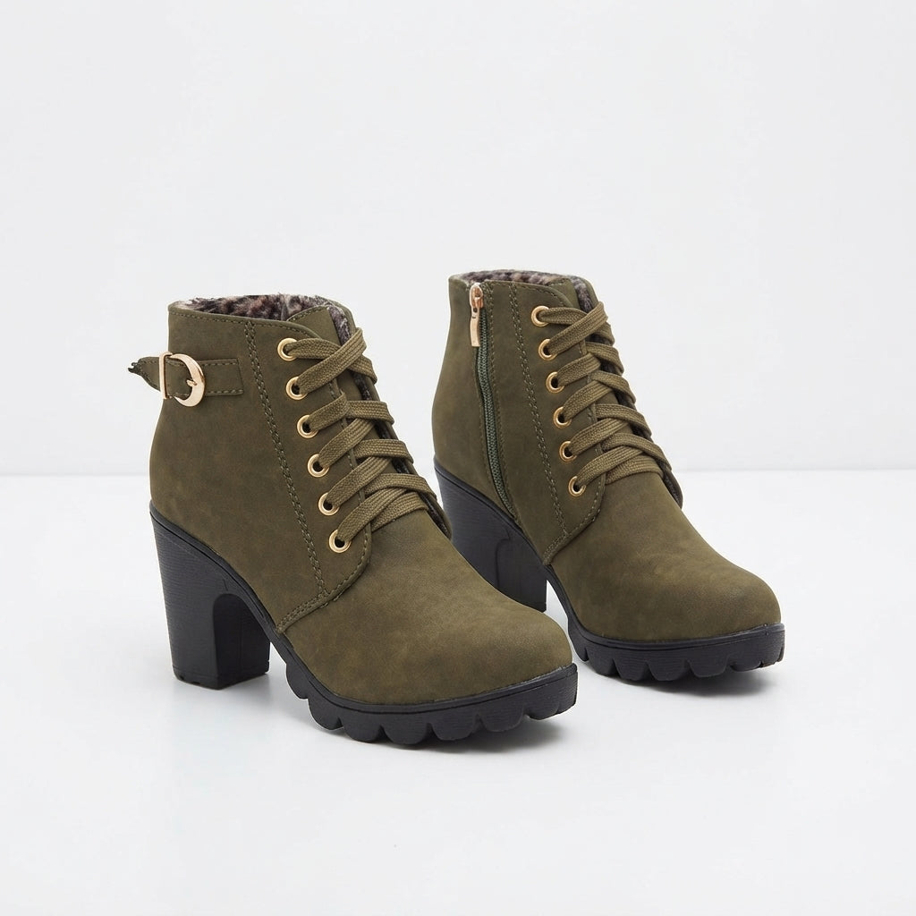 Heeled Platform Ankle Boots, Lace Up with Grip Sole