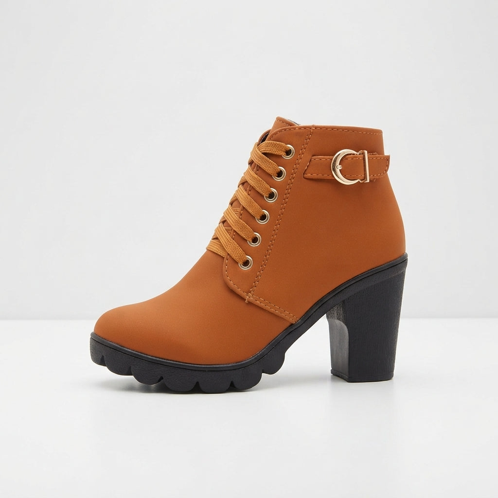 Heeled Platform Ankle Boots, Lace Up with Grip Sole