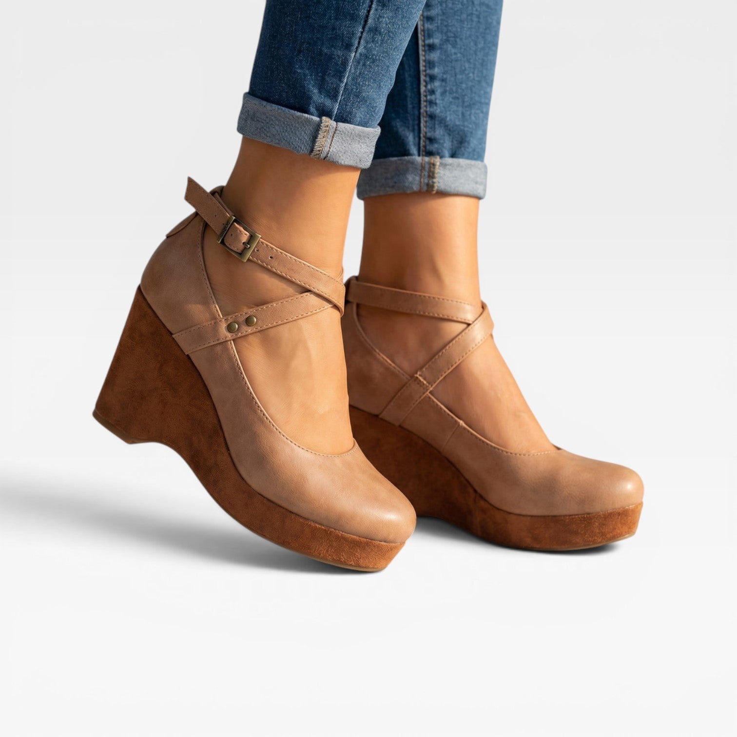 Cross Strap Wedge Sandals, Closed Toe Leather Platform