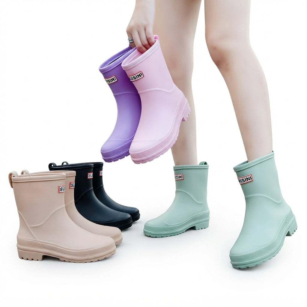 Waterproof Wellington Boots, Pull-On Rubber Rain Boots