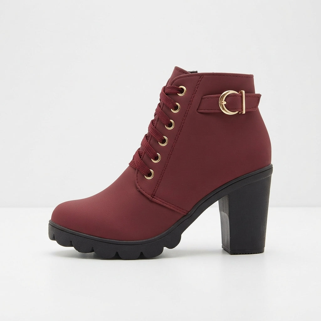Heeled Platform Ankle Boots, Lace Up with Grip Sole