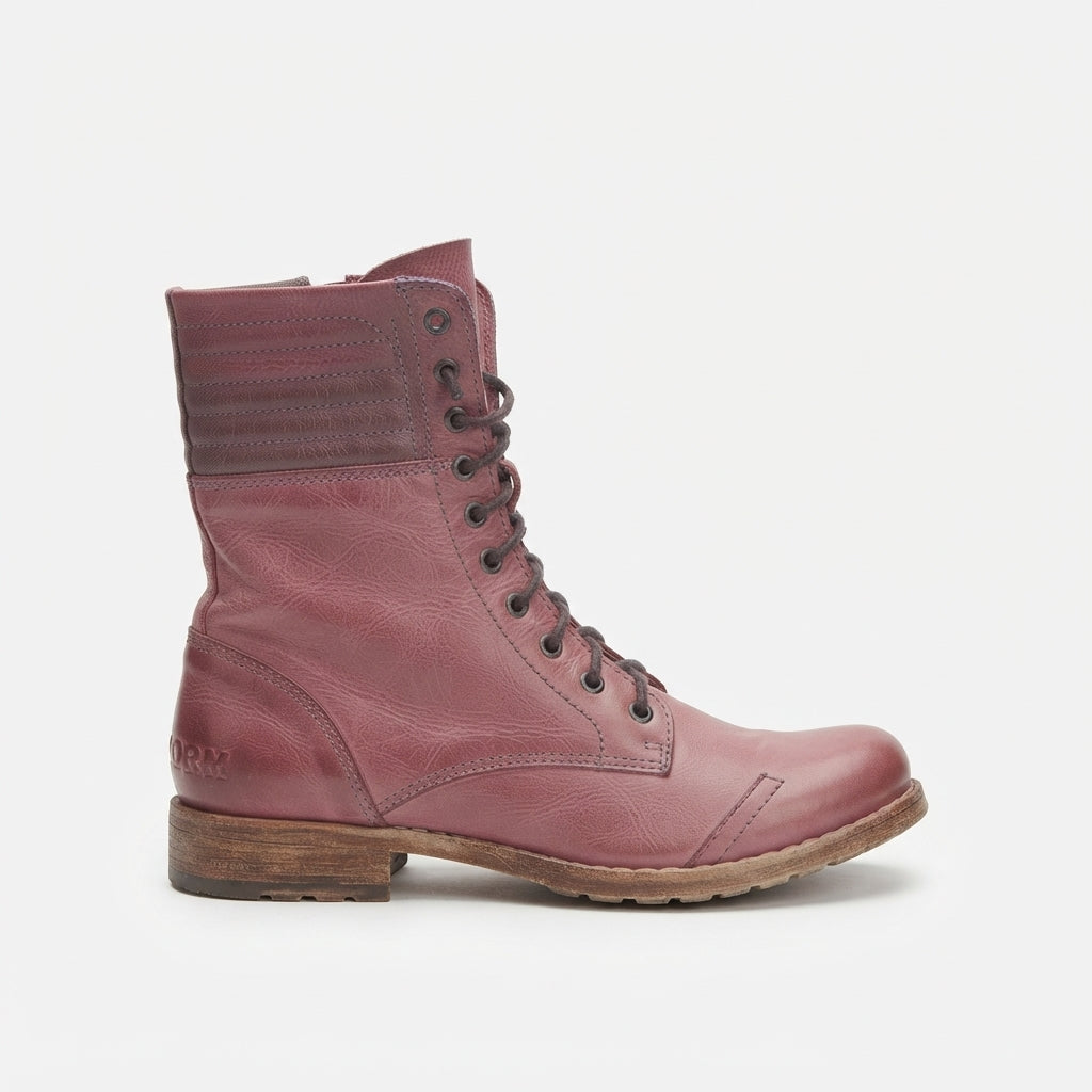 Lace-Up Combat Boots, Foldover Cuff Cushioned Sole