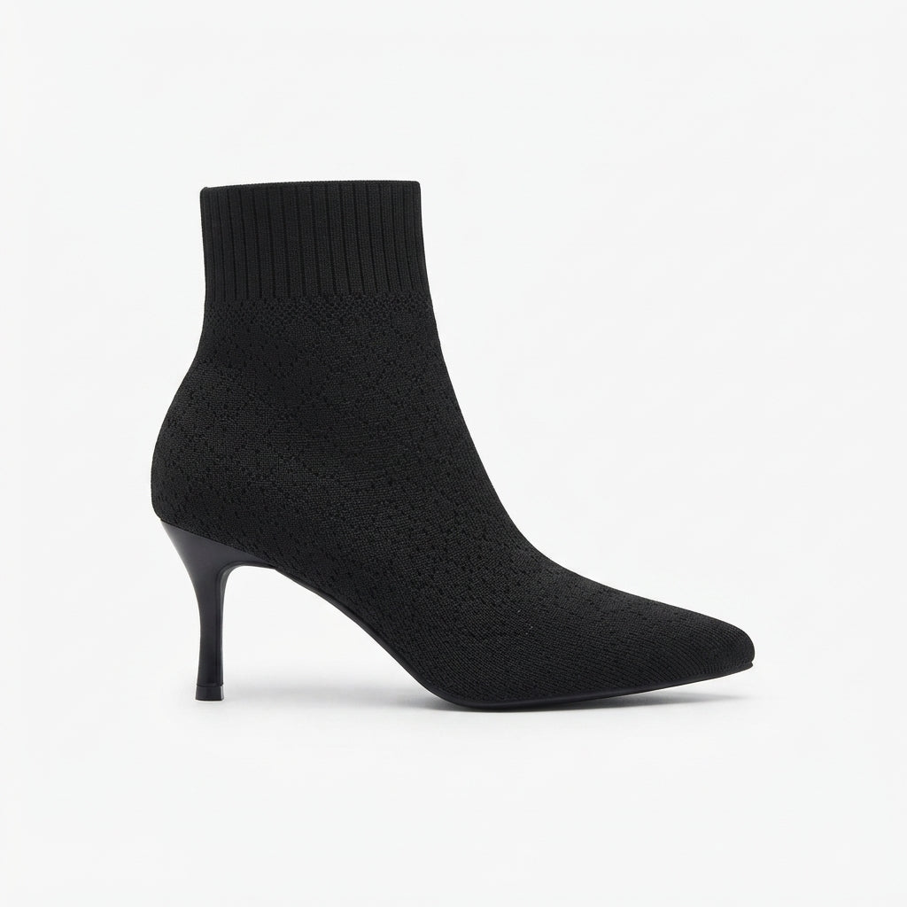 Stretch Knit Sock Boots, Pointed Toe Kitten Heel Pull On