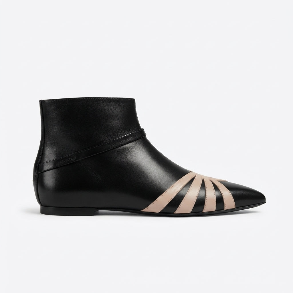 Geometric Panel Ankle Boots, Pointed Toe Buckle Strap