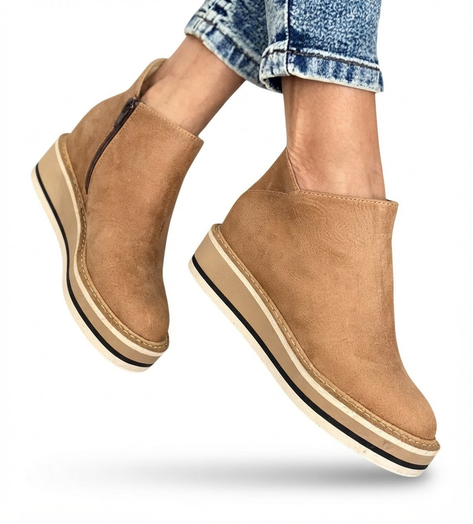 Waterproof Platform Ankle Boots, Side Zip Wedge Sole