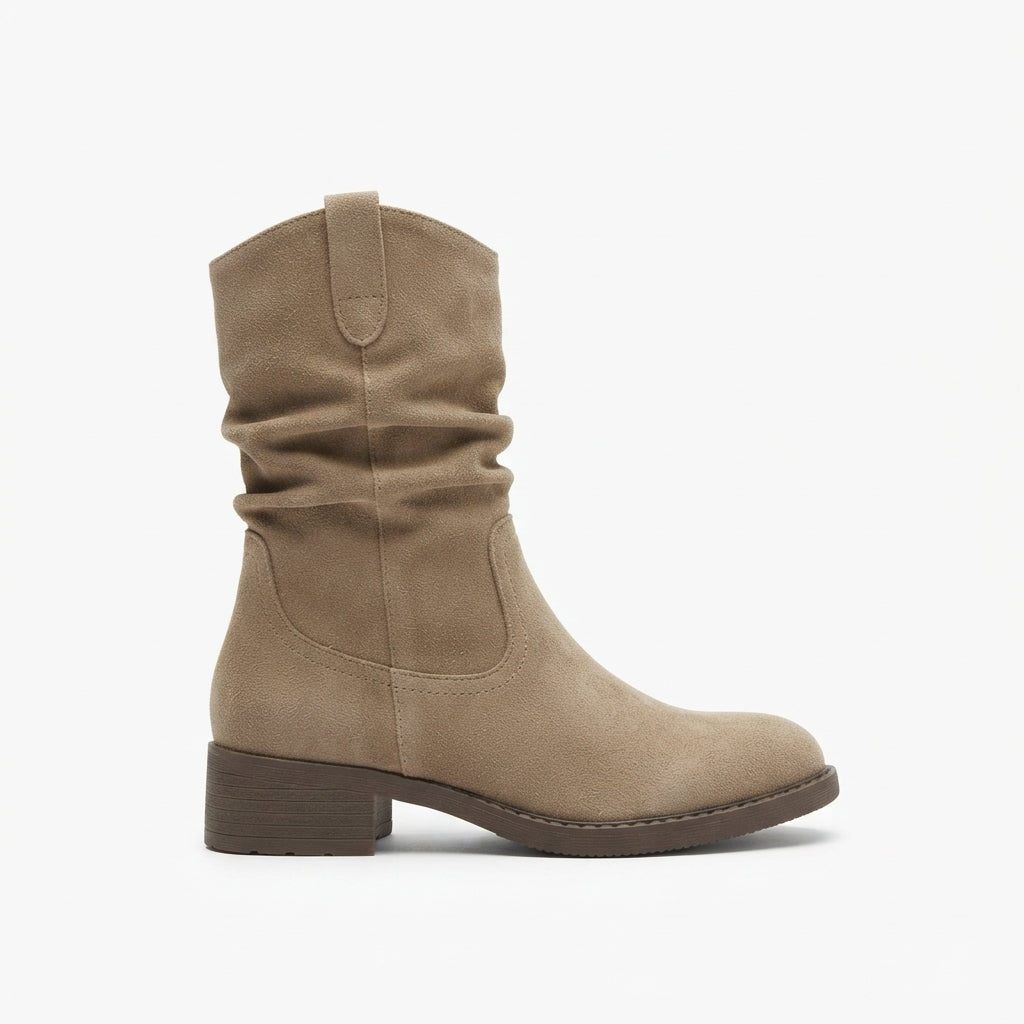 Suede Slouch Boots with Block Heel, Easy Pull-On Fit