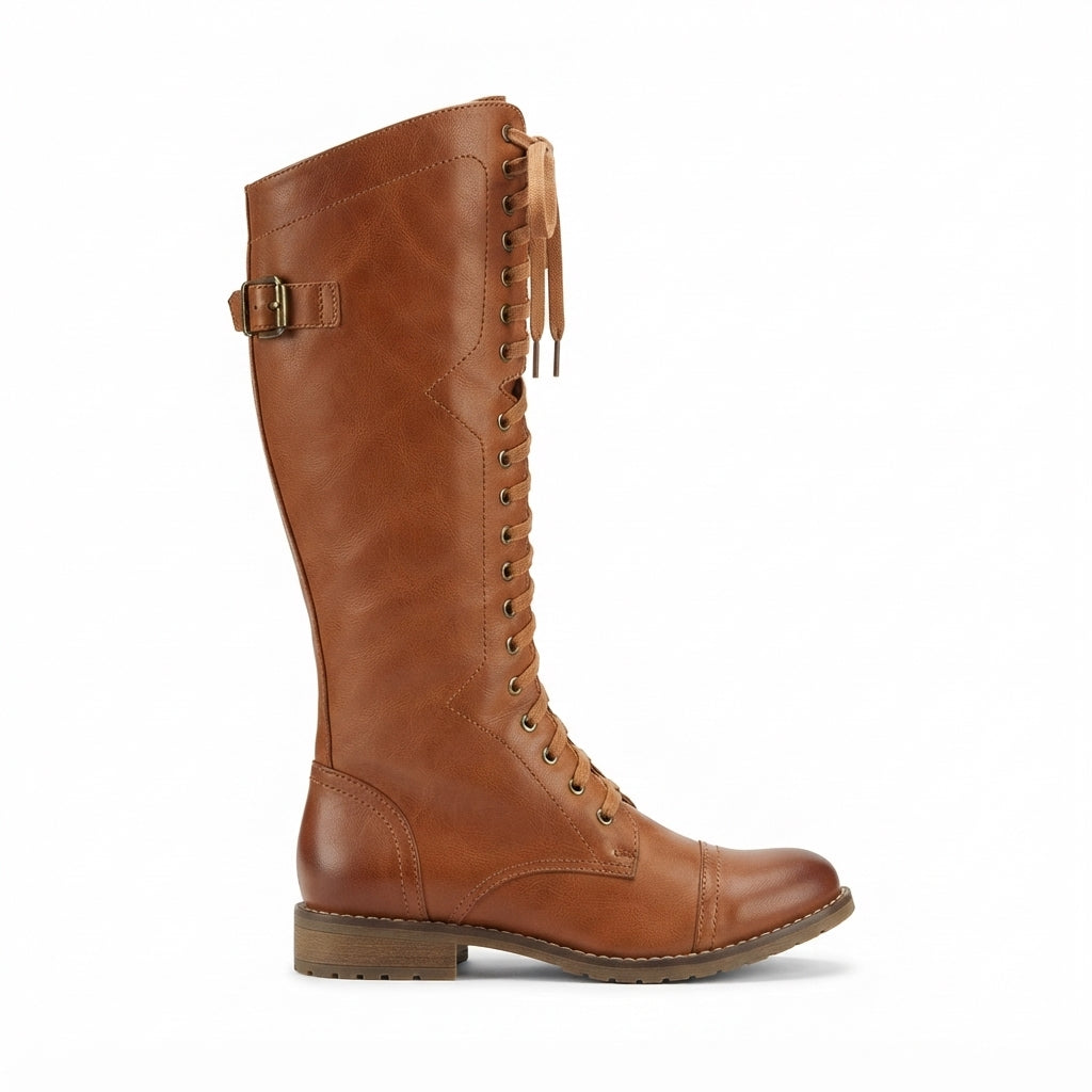 Flat Knee High Boots, Full Lace Up Orthopedic Insole