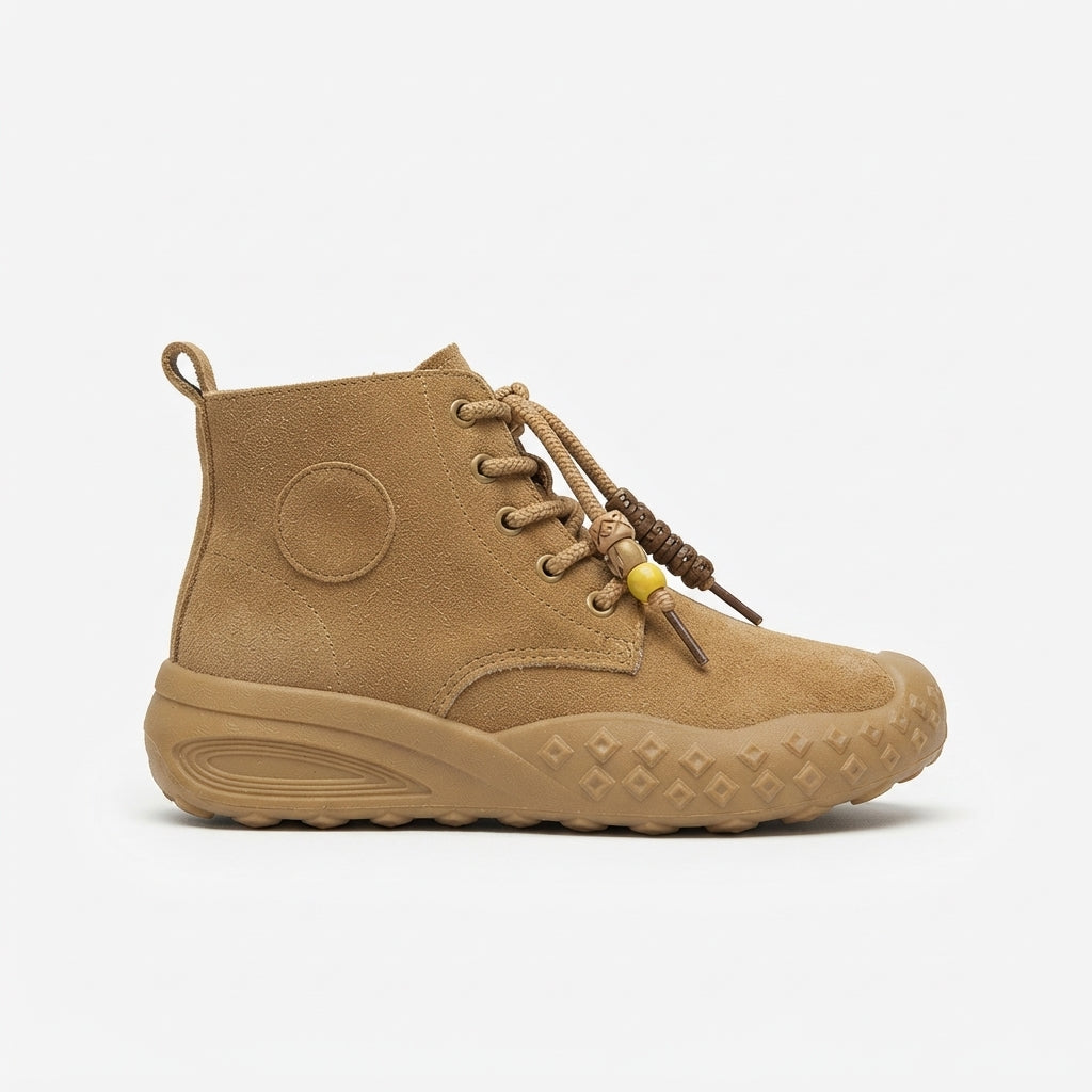 Lace Up Suede Platform Ankle Boots, Textured Grip Sole