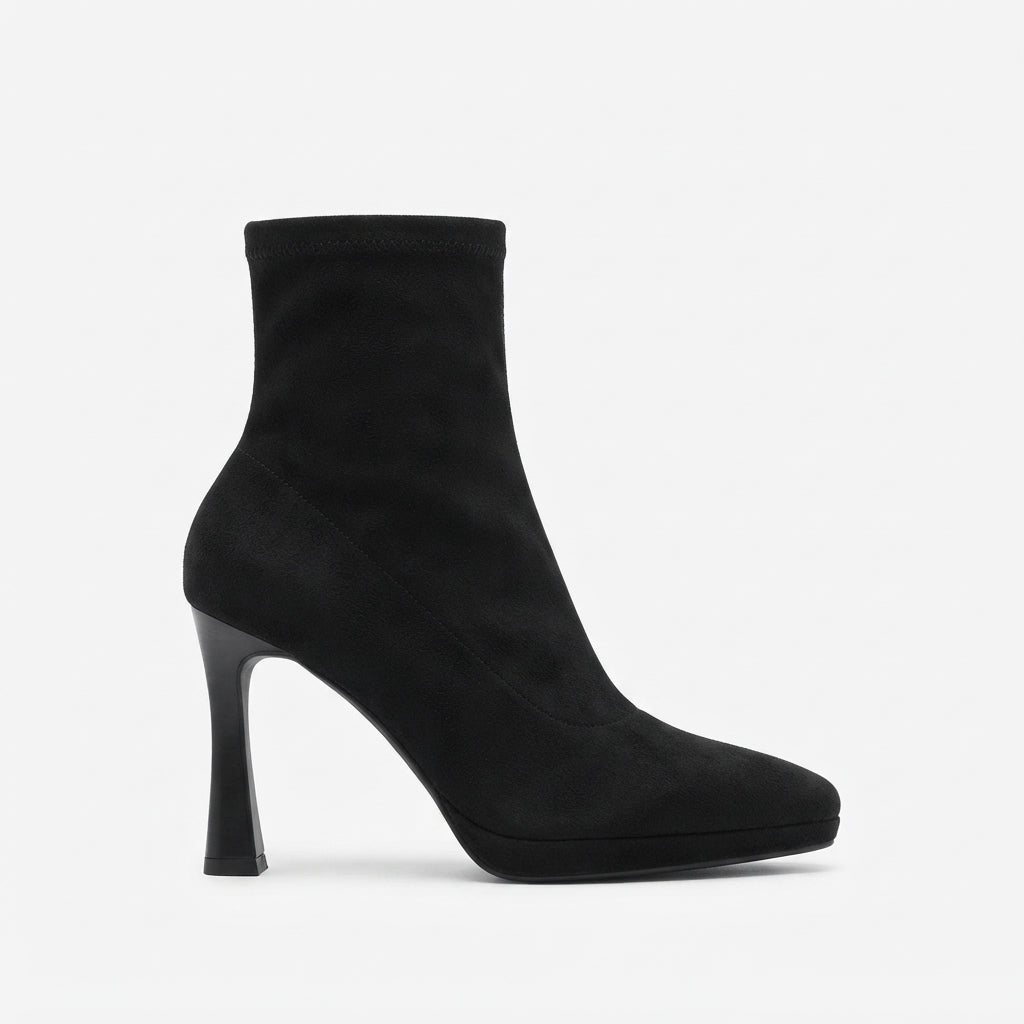 Platform Sock Boots, Stretch Upper Flared Heel Ankle