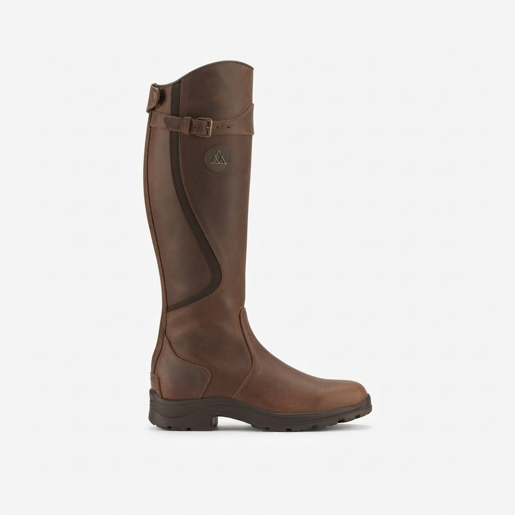 Knee High Leather Riding Boots, Buckle Strap Shaft