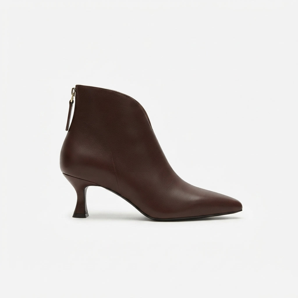Kitten Heel Ankle Boots, Pointed Toe Back Zip Closure