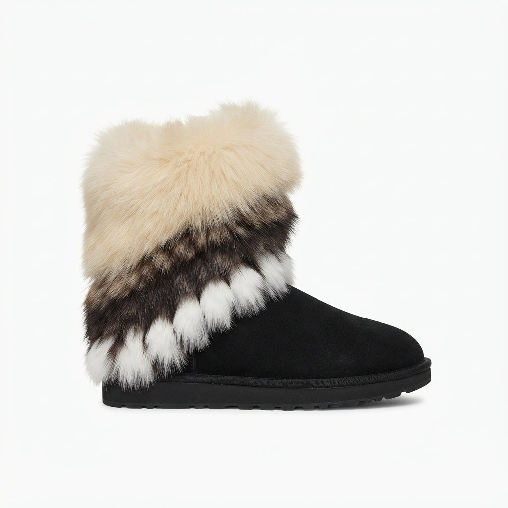 Fluffy Trim Winter Ankle Boots, Cushioned Slip On Fit