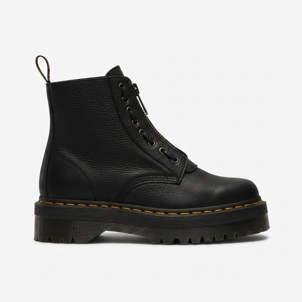 Front Zip Platform Combat Boots, Ridged Chunky Sole