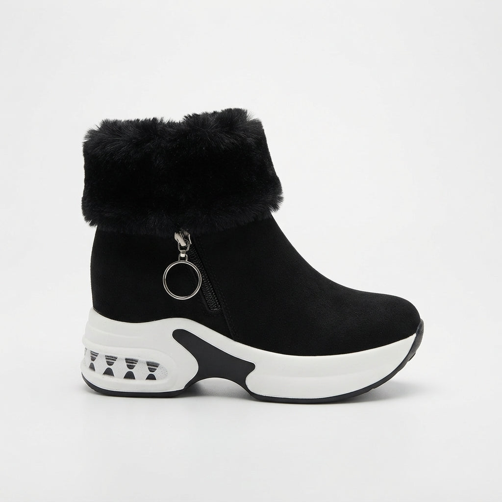 Faux Fur Platform Ankle Boots, Cushioned Air Pocket Sole