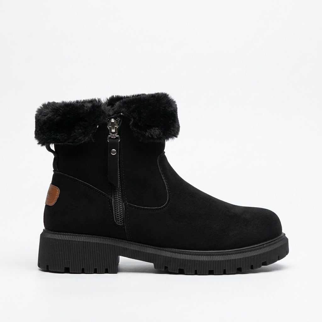 Suede Ankle Boots, Chunky Lug Sole and Fur Trim Cuff