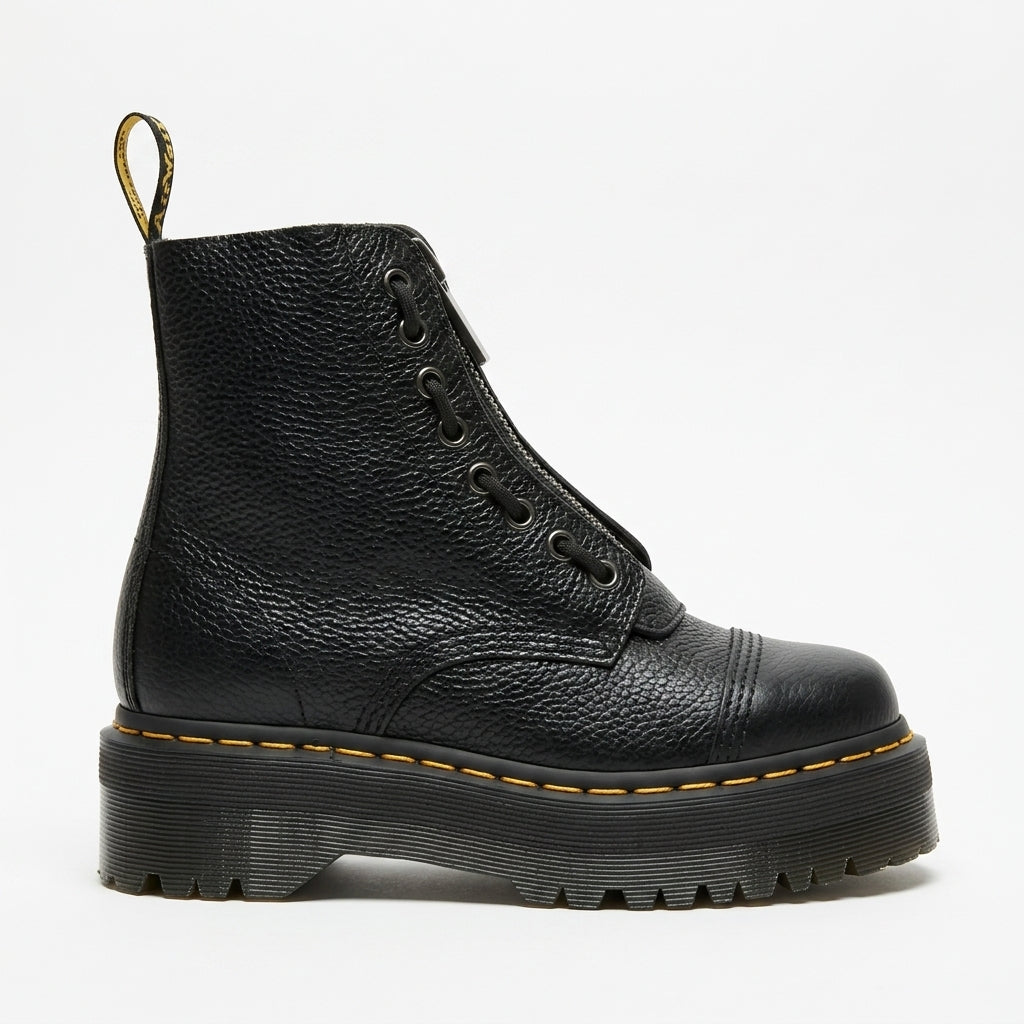 Grained Leather Combat Boots, Chunky Platform Zip Up