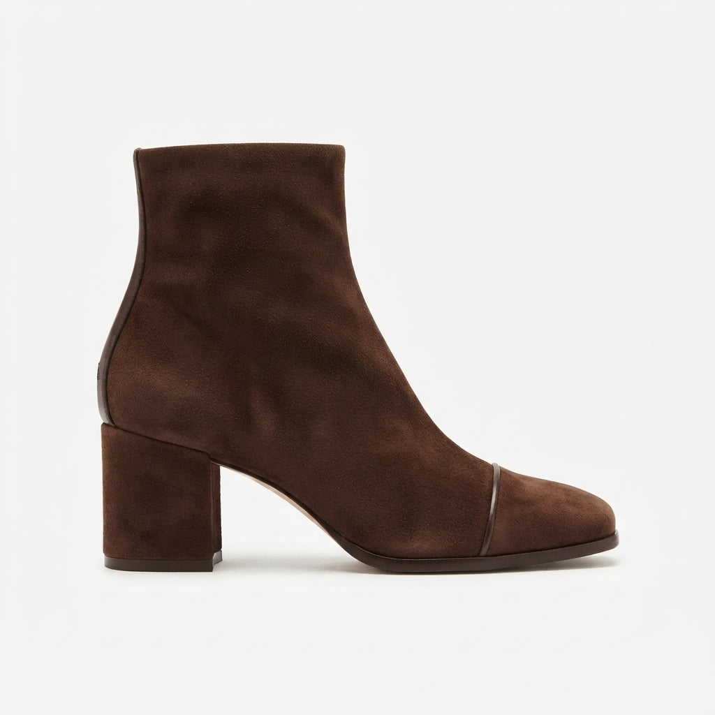 Suede Ankle Boots, Square Toe Block Heel Slouchy Shaft