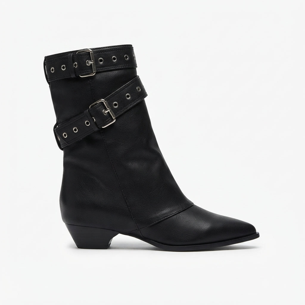 Slouch Cowboy Boots, Pointed Toe Buckle Strap Shaft