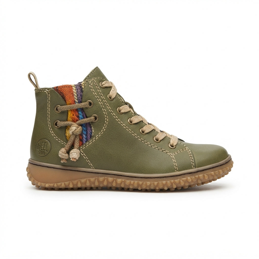 Warm Lined Combat Boots, Woven Panel Lace-Up Lug Sole