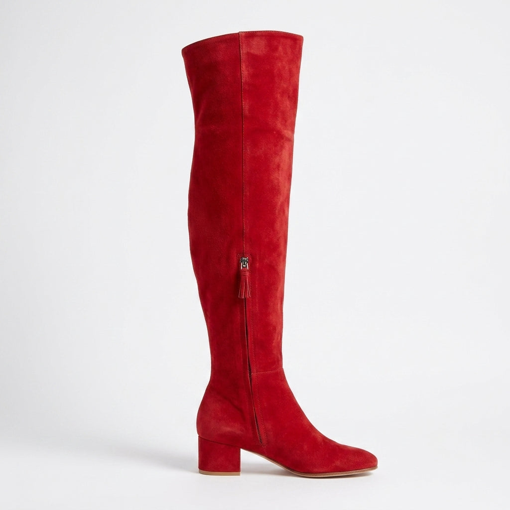 Over The Knee Suede Boots, Block Heel in Five Colours