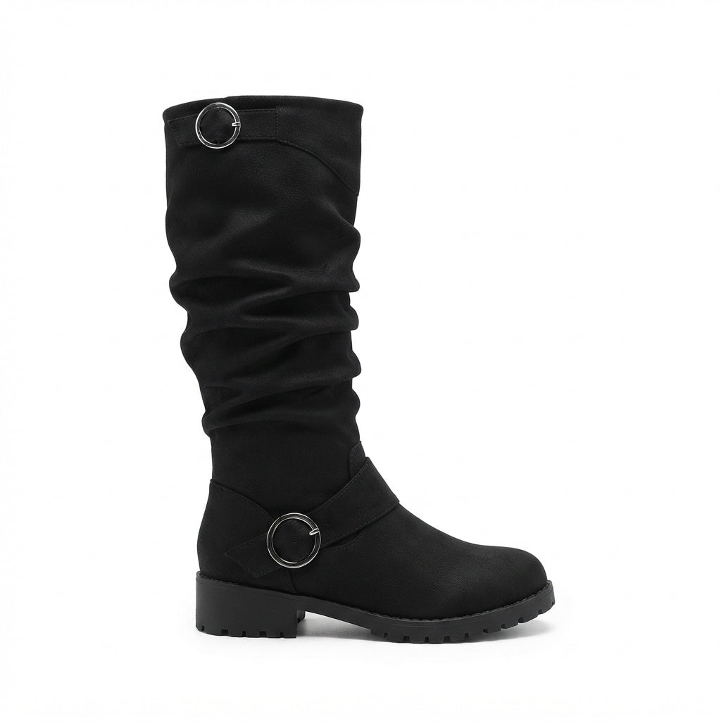 Over The Knee Slouch Boots, Buckle Strap Block Heel