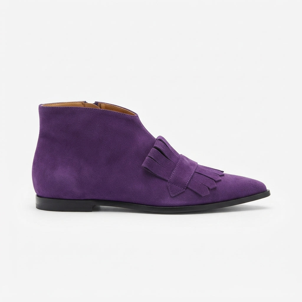 Fringed Suede Ankle Boots, Pointed Toe Statement Pair