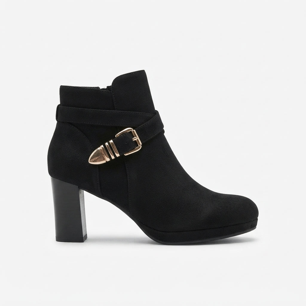 Suede Ankle Boots, Buckle Strap Platform Block Heel