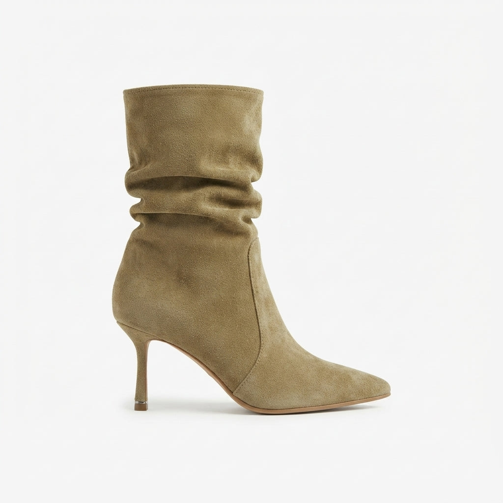 Stiletto Slouch Boots, Pointed Toe Draped Tall Shaft