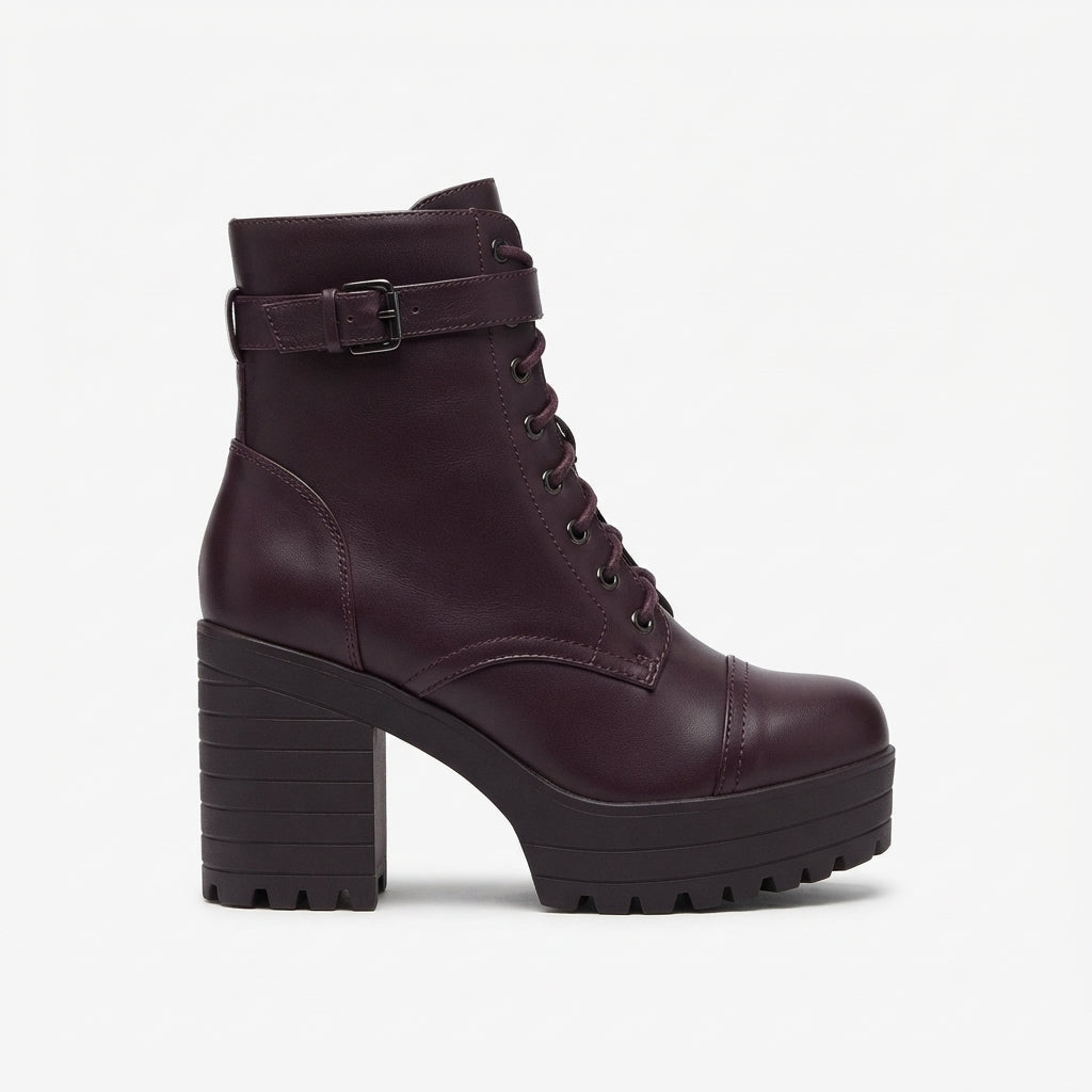 Lace-Up Platform Ankle Boots, Chunky Block Heel Booties