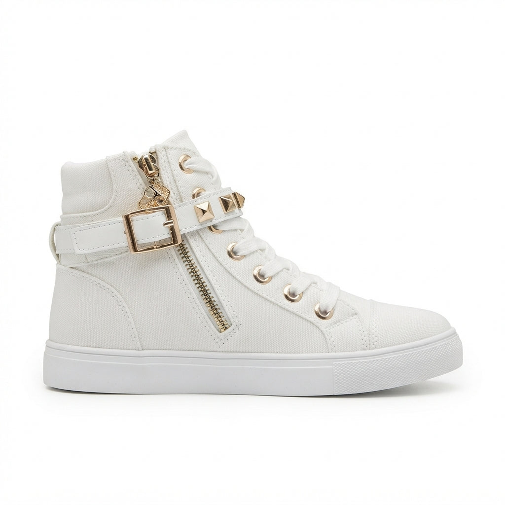 High-Top Studded Trainers, Canvas Side Zip Sneakers