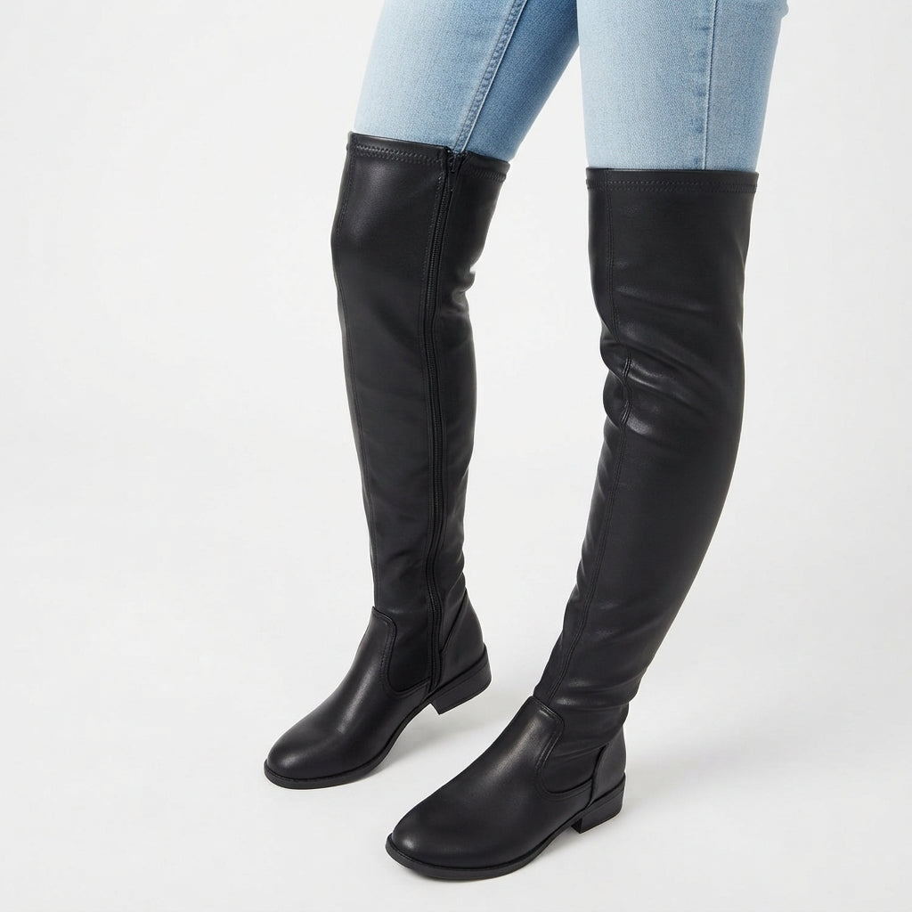 Over The Knee Boots, Stretch Slim Shaft Low Block Heel