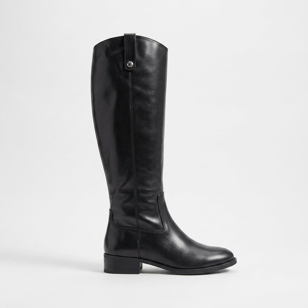 Wide Calf Knee High Leather Boots, Cushioned Insole