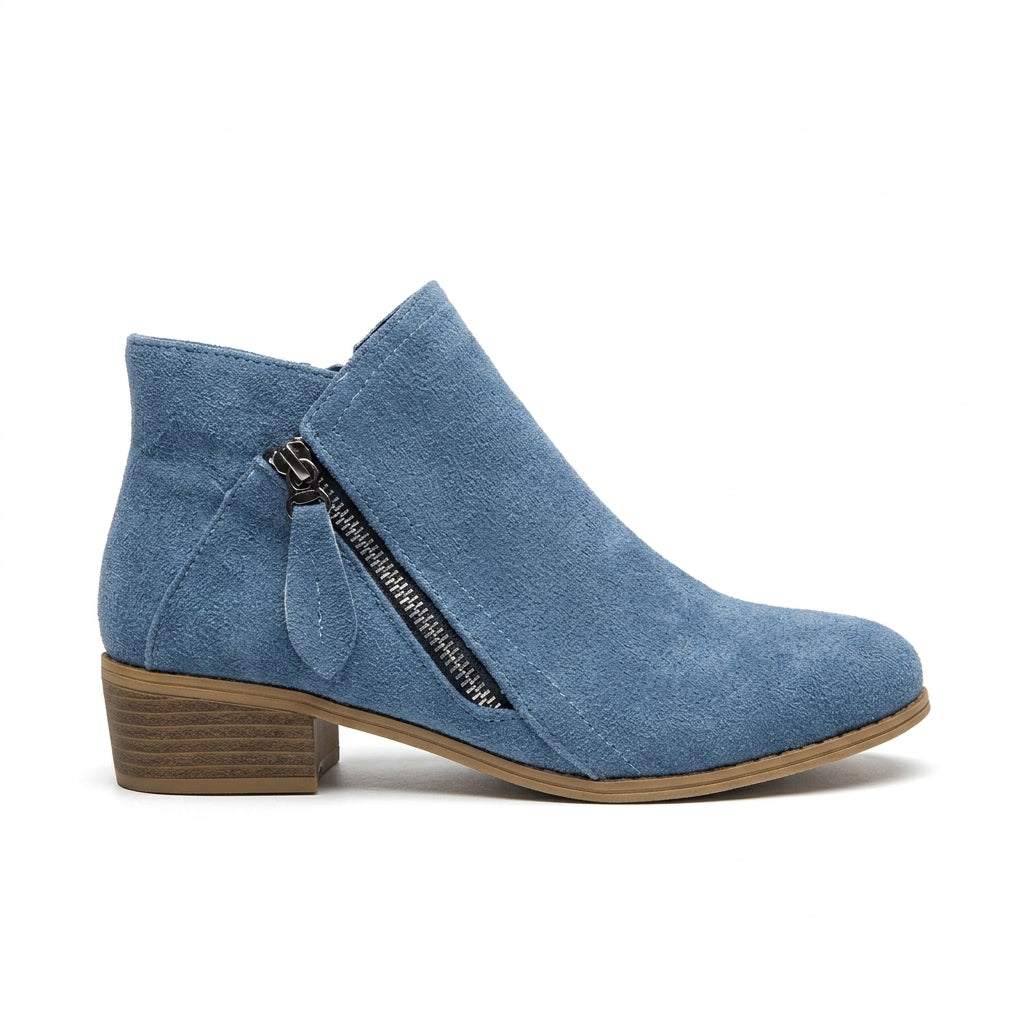 Zip Up Ankle Boots, Low Block Heel and Cushioned Sole