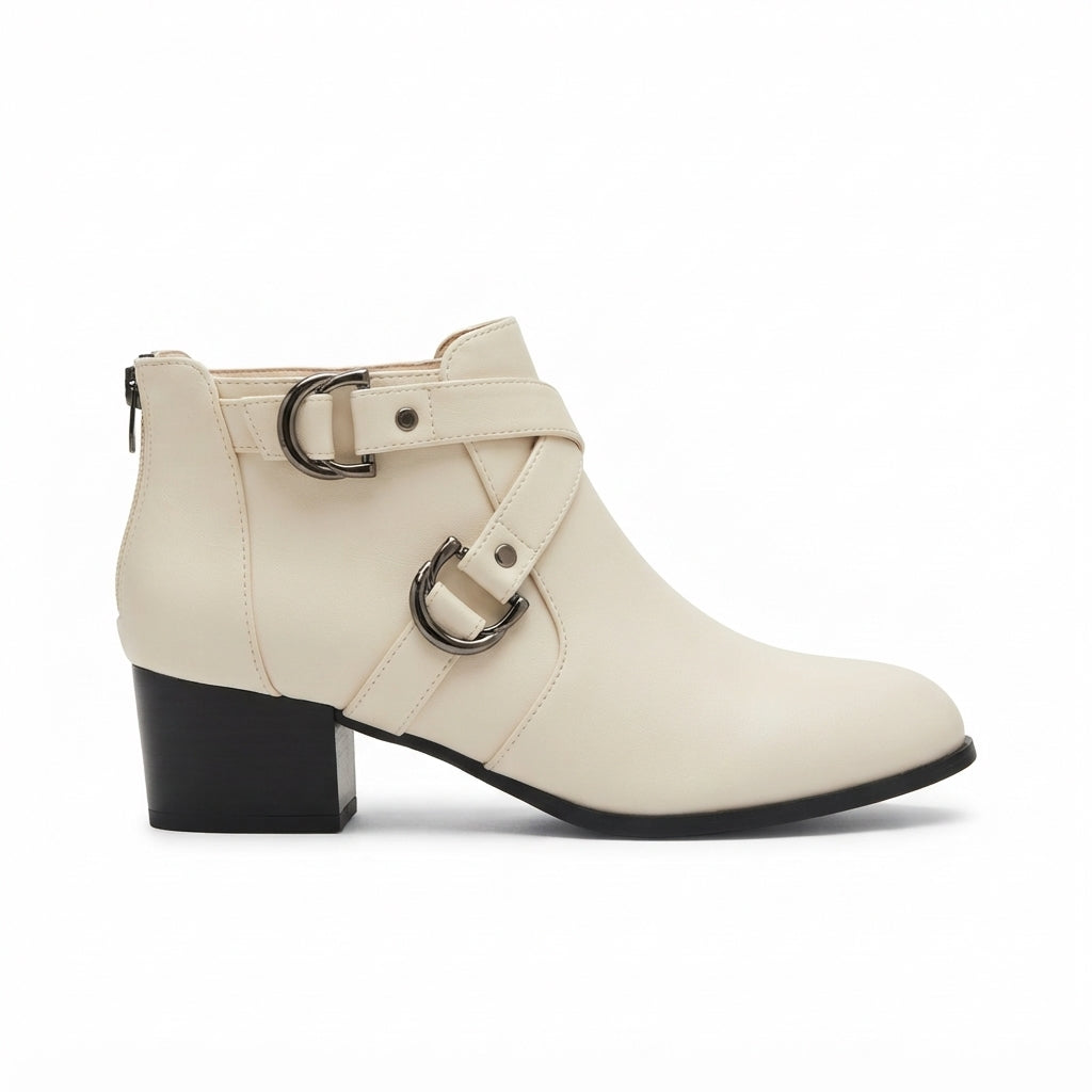 Cross-Strap Ankle Boots, Block Heel Buckle Booties