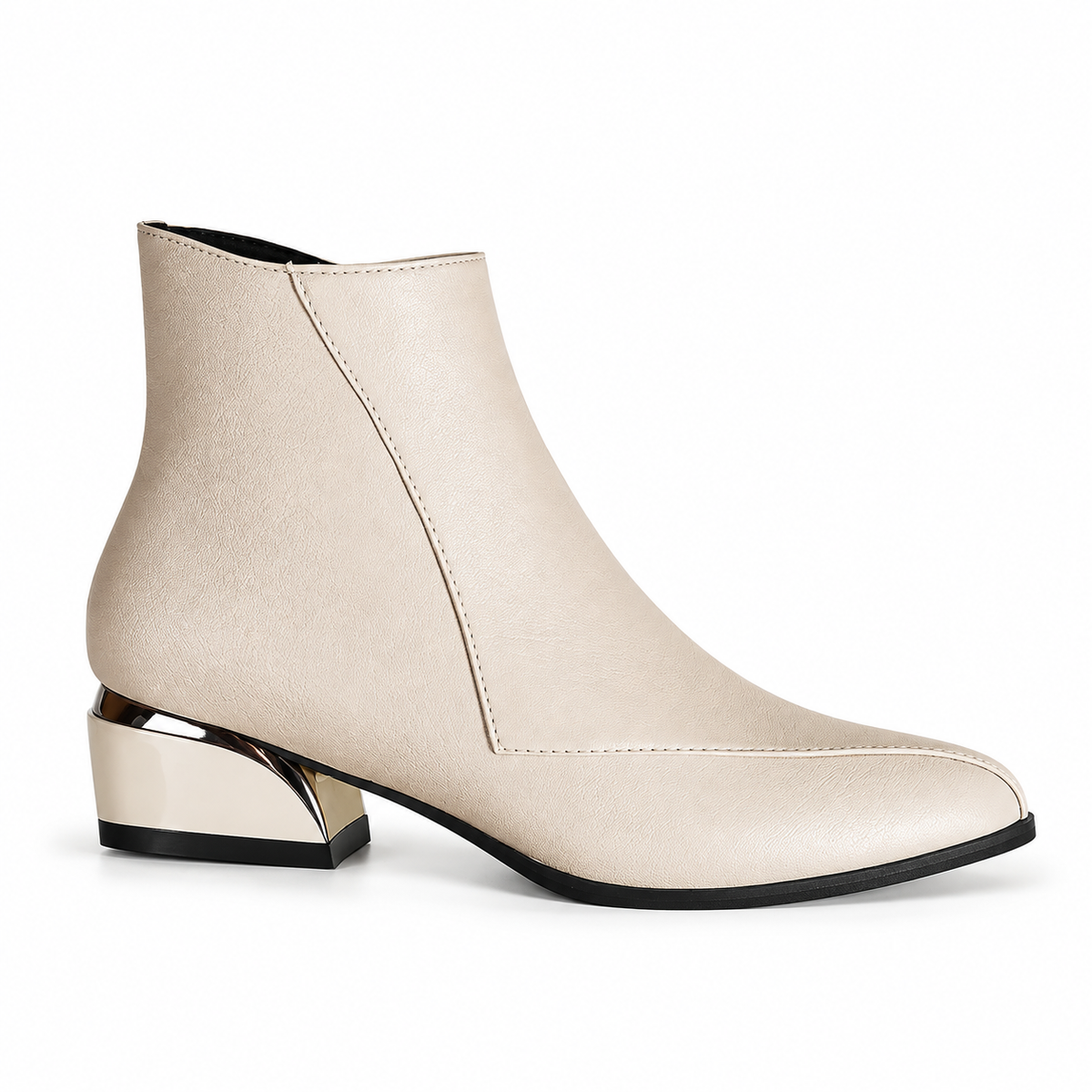 Pointed Toe Ankle Boots, Metallic Low Heel Side Zip