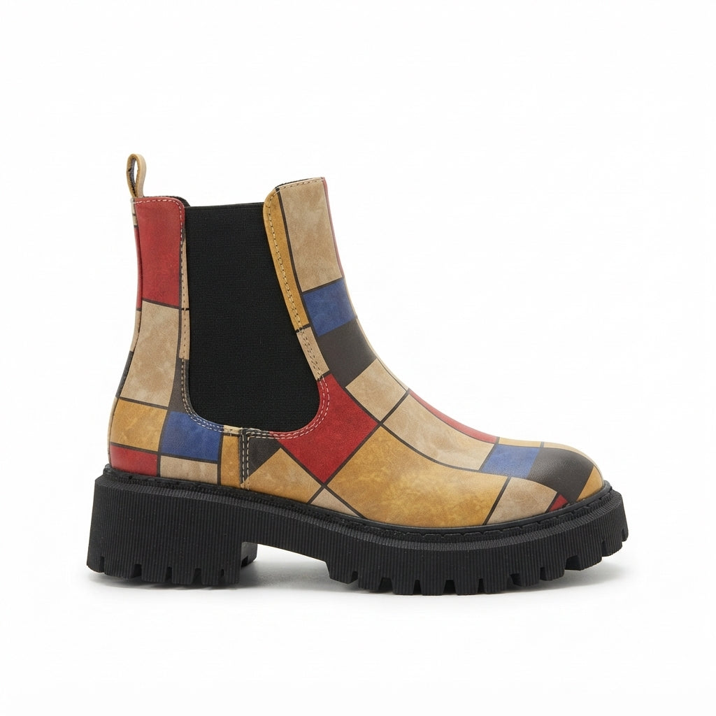 Platform Chelsea Boots, Colour-Block Faux Leather Lug Sole