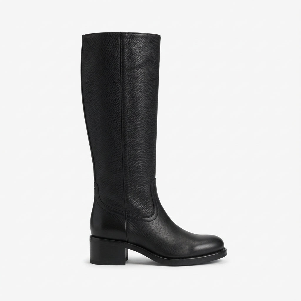 Knee High Leather Boots, Round Toe Supportive Flat Sole