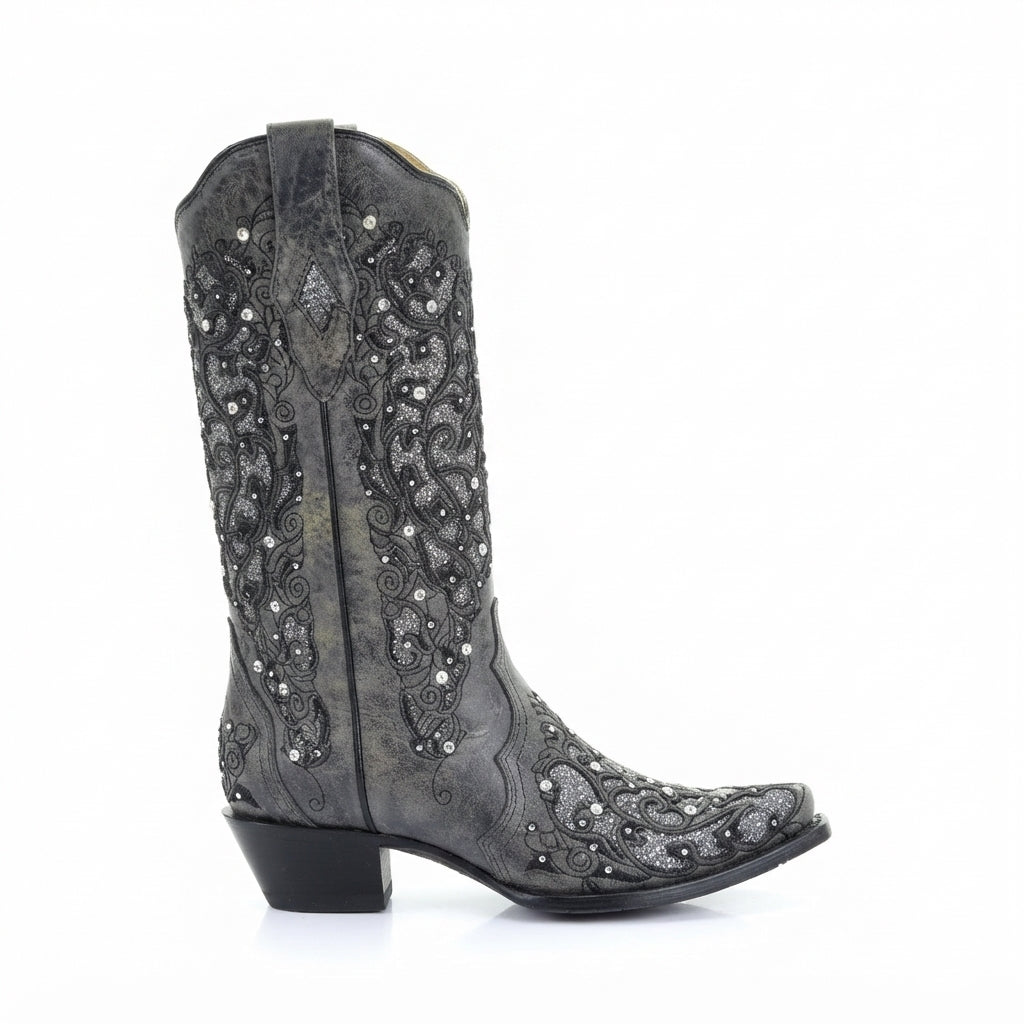 Sequin Cowboy Boots, Knee High Embroidered Pointed Toe