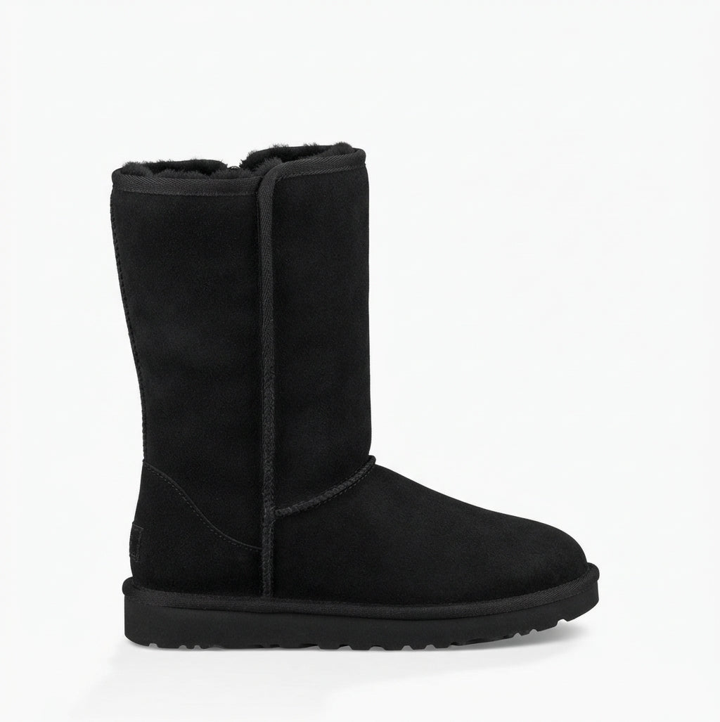 Fleece Lined Knee High Winter Boots, Suede Look Zip