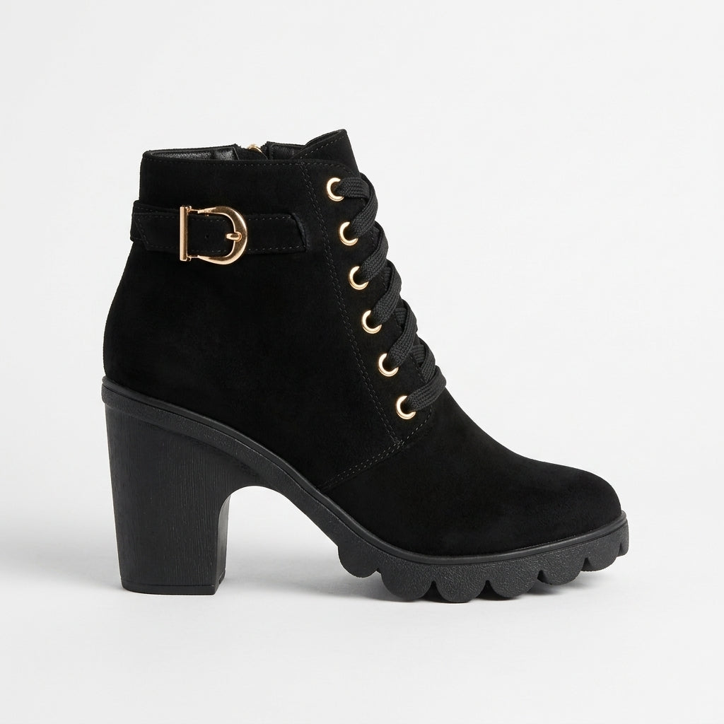 Heeled Platform Ankle Boots, Lace Up with Grip Sole