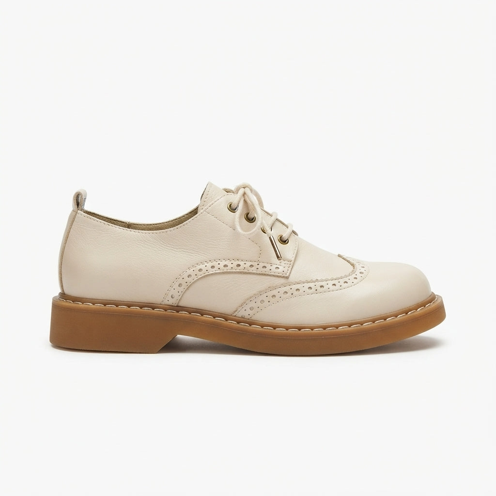 Leather Brogue Oxford Shoes, Wingtip Lace Up Platform