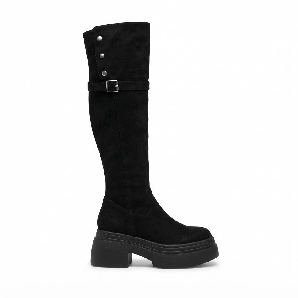 Over The Knee Platform Boots, Foldover Cuff Buckle