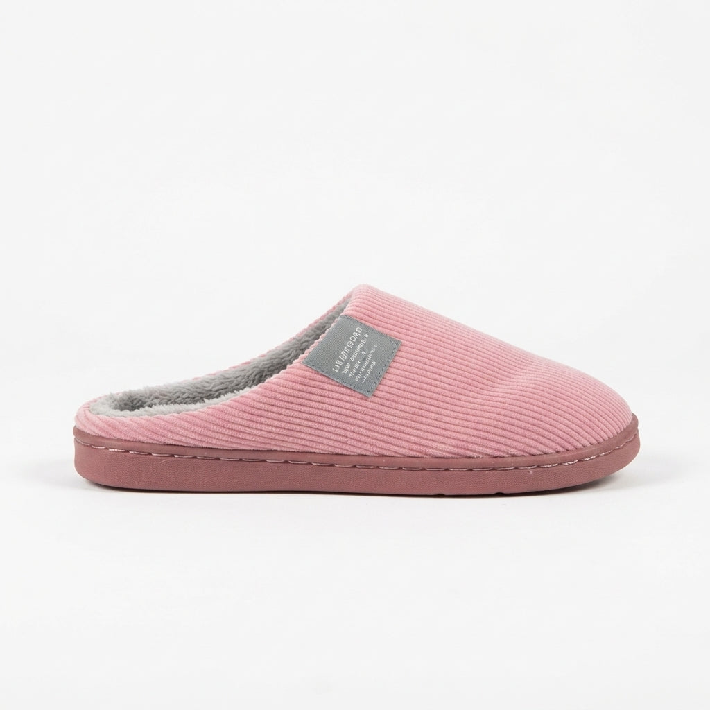 Ribbed Knit Slippers, Fleece Lined Non-Slip Grip Sole